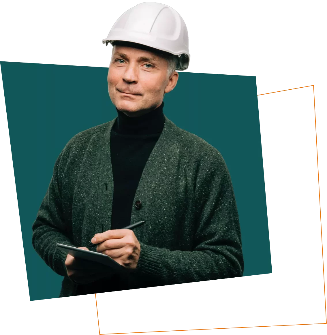 Auditor with safety helmet and tablet